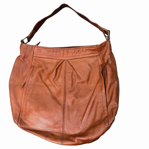 American Leather Co. Handbags - American Leather Co Austin Cognac Brown Pebbled Leather Hobo Shoulder Bag Zipper